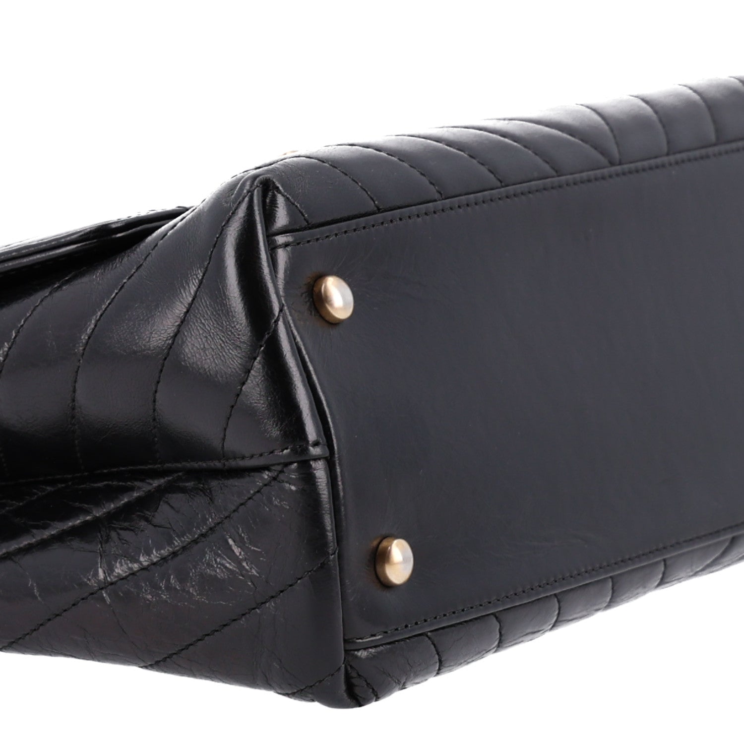 Chanel Aged Calfskin Chevron Quilted Small Coco Handle Flap Black 10 of 11