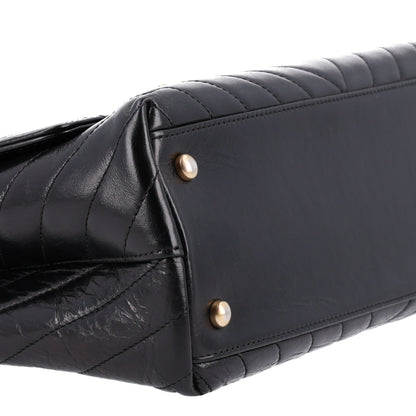 Chanel Aged Calfskin Chevron Quilted Small Coco Handle Flap Black 10 of 11