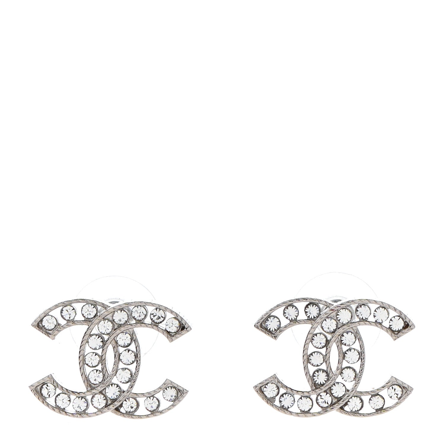 Chanel Crystal CC Chain Earrings Silver 1 of 4