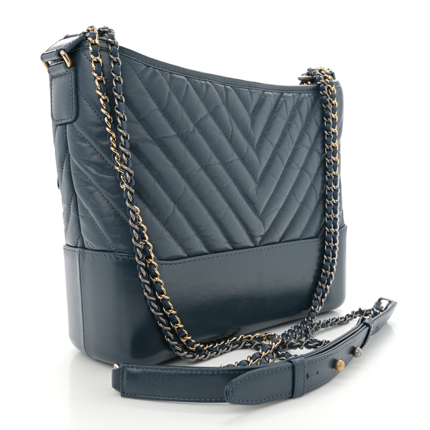 Aged Calfskin Chevron Quilted Medium Gabrielle Hobo Blue