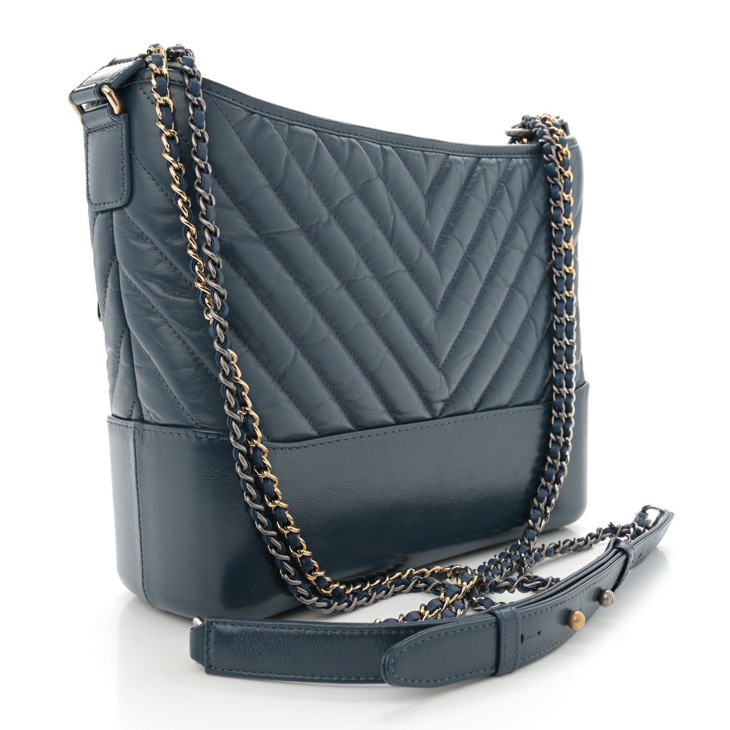 Chanel Aged Calfskin Chevron Quilted Medium Gabrielle Hobo Blue 3 of 12