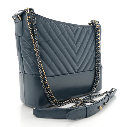 Chanel Aged Calfskin Chevron Quilted Medium Gabrielle Hobo Blue 3 of 12