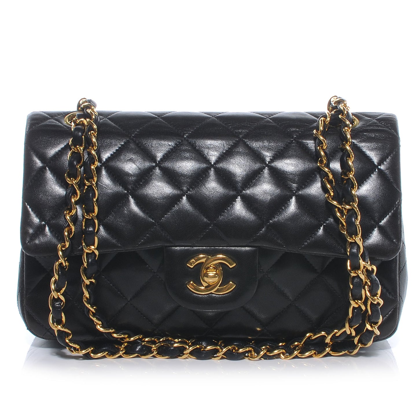 Lambskin Quilted Small Double Flap Black