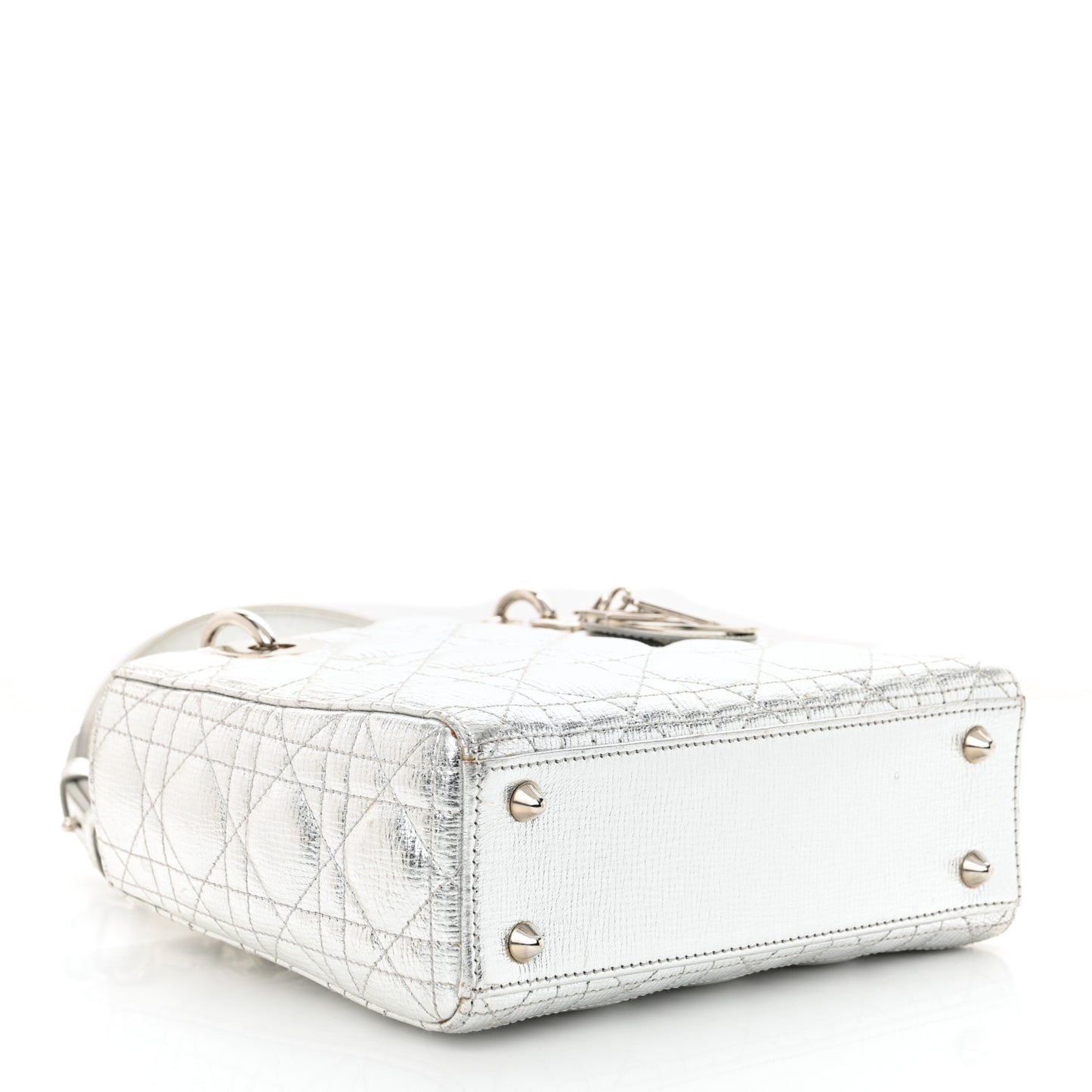 Metallic Grained Calfskin Cannage Small Lucky Badges My Lady Dior Silver