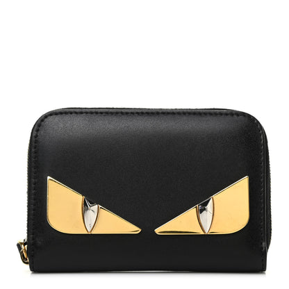 Fendi Vitello Liberty Lucido Metal Monster Eyes Mini Zip Around Wallet Black 1 of 7