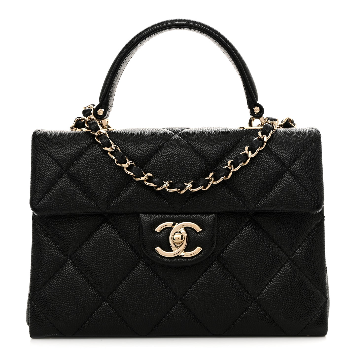 Caviar Quilted Mini Retro Twist Top Handle Flap Black