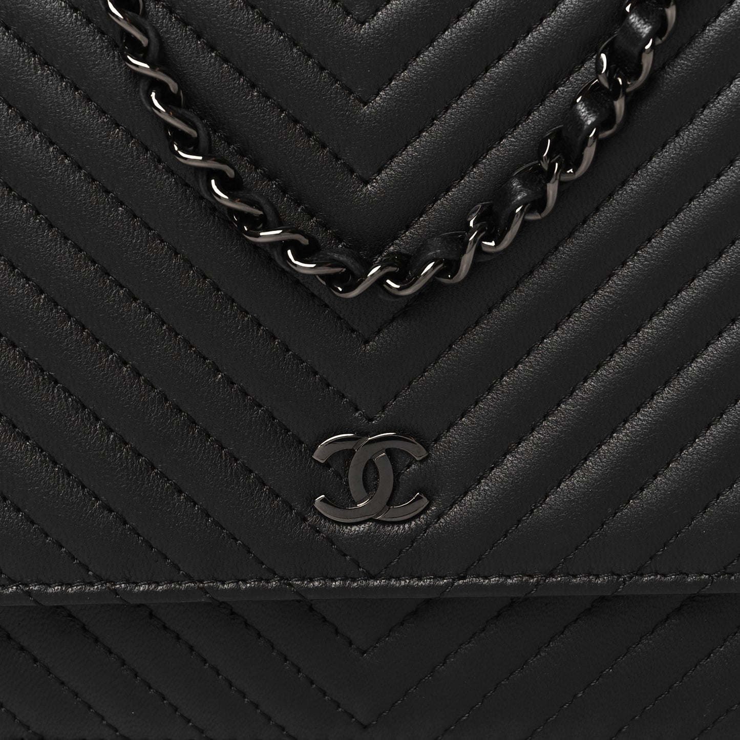Lambskin Chevron Quilted Wallet On Chain WOC So Black