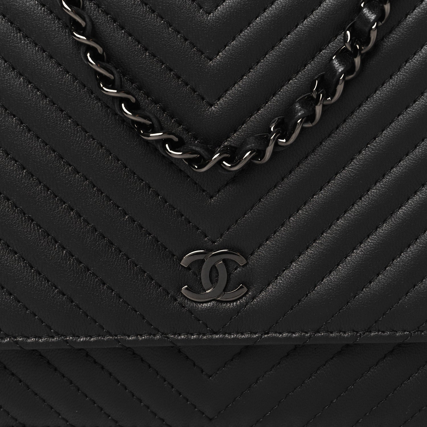 Chanel Lambskin Chevron Quilted Wallet On Chain WOC So Black 9 of 13