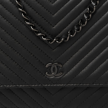 Chanel Lambskin Chevron Quilted Wallet On Chain WOC So Black 9 of 13