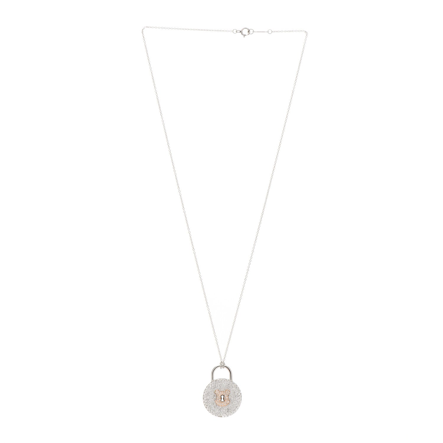 Tiffany Platinum 18K Rose Gold Diamond Vintage Lock Pendant Necklace 3 of 8