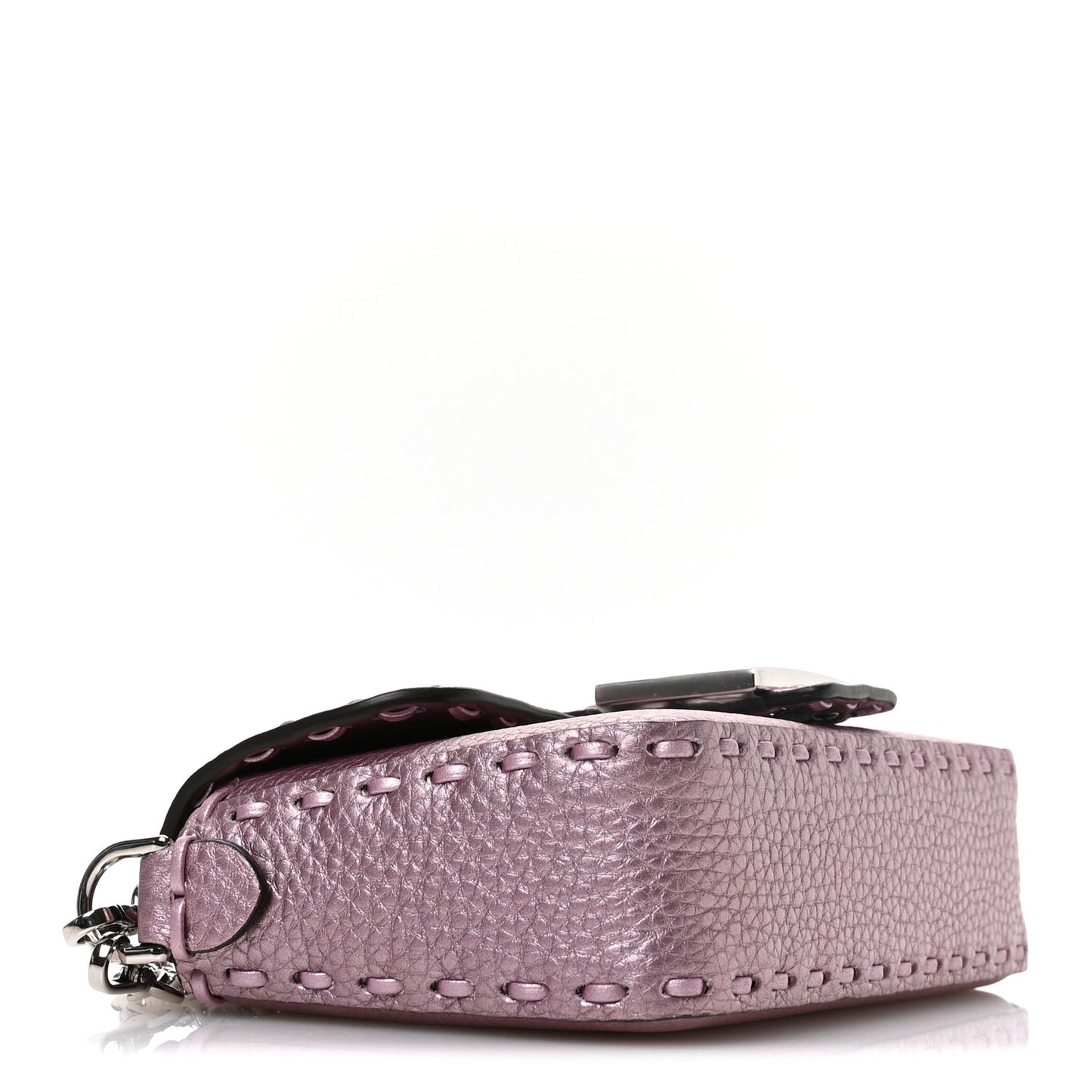 Metallic Cuoio Roma Sellerissima Nappa Sintetica Tape Stitch Mini Baguette Rosa Placca Argento