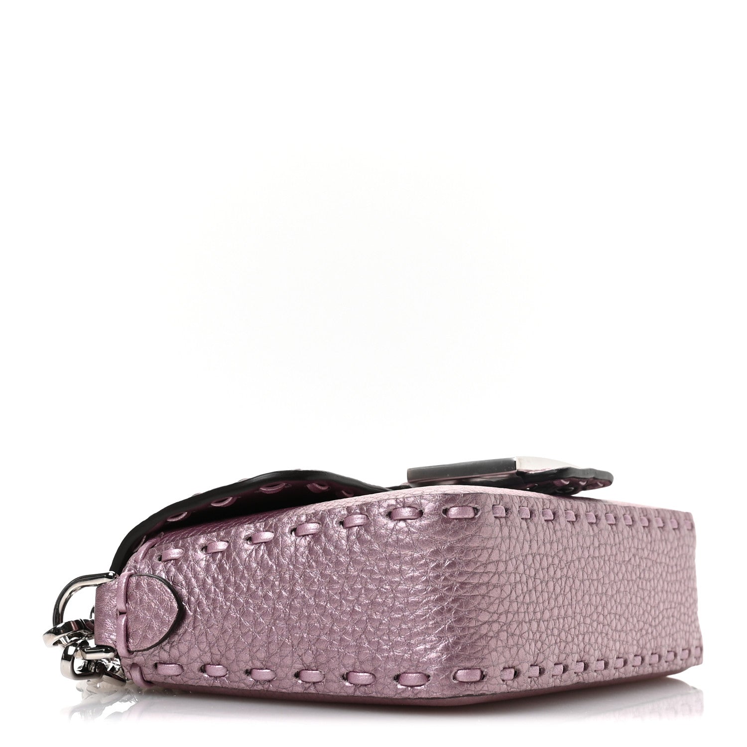 Fendi Metallic Cuoio Roma Sellerissima Nappa Sintetica Tape Stitch Mini Baguette Rosa Placca Argento 4 of 10