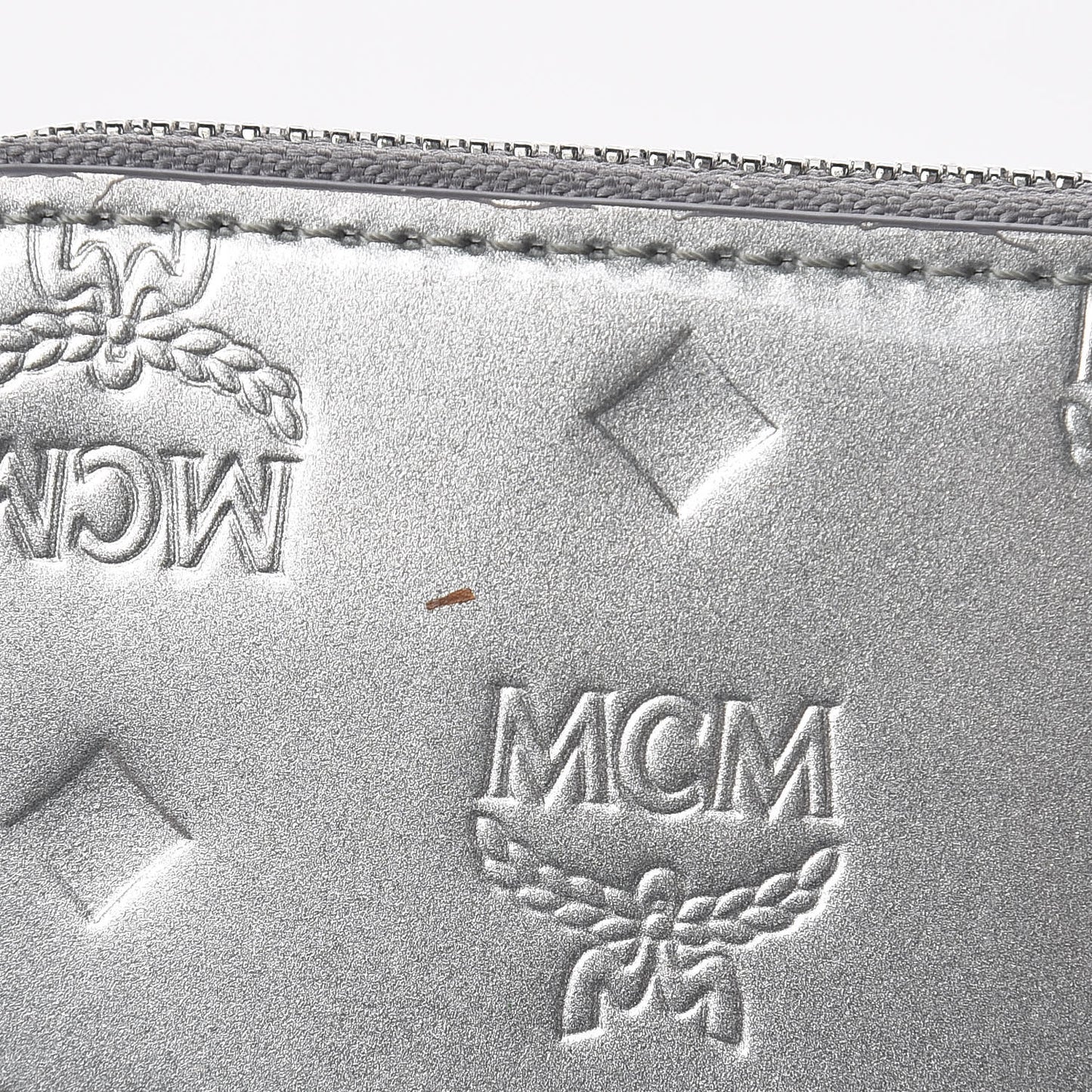 Metallic Monogram Patent Large Zip Around Wallet Silver