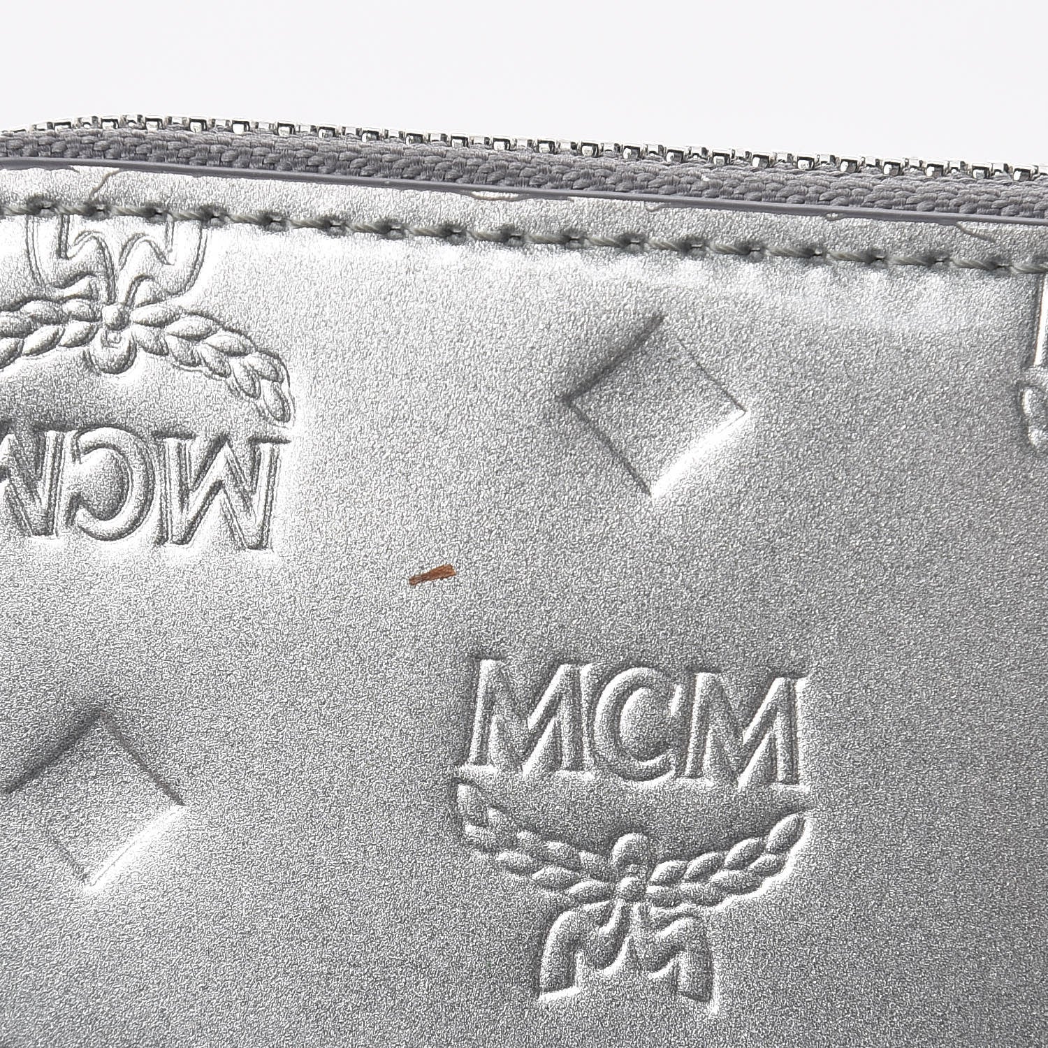 MCM Metallic Monogram Patent Large Zip Around Wallet Silver 8 of 10
