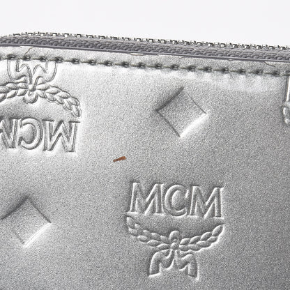 MCM Metallic Monogram Patent Large Zip Around Wallet Silver 8 of 10