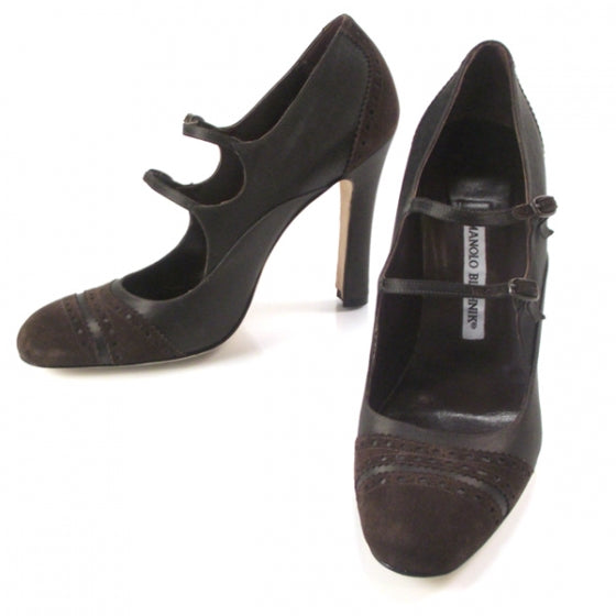 MANOLOBLAHNIKSuedeSatinMaryJanePumps38