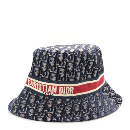 Christian Dior Velvet Oblique Large Brim Bucket Hat 57 Bleu Red 1 of 8