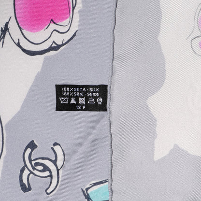 Chanel Silk CC Camellia Clover Heart Scarf Grey 5 of 5