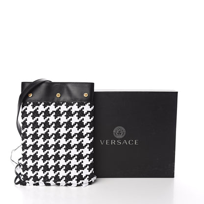 Versace Woven Calfskin Fringe Chain Bag Black White 7 of 7