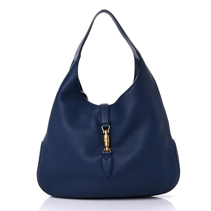 Gucci Soft Grained Calfskin Large Jackie Hobo Classic Blue Marine 3 of 25
