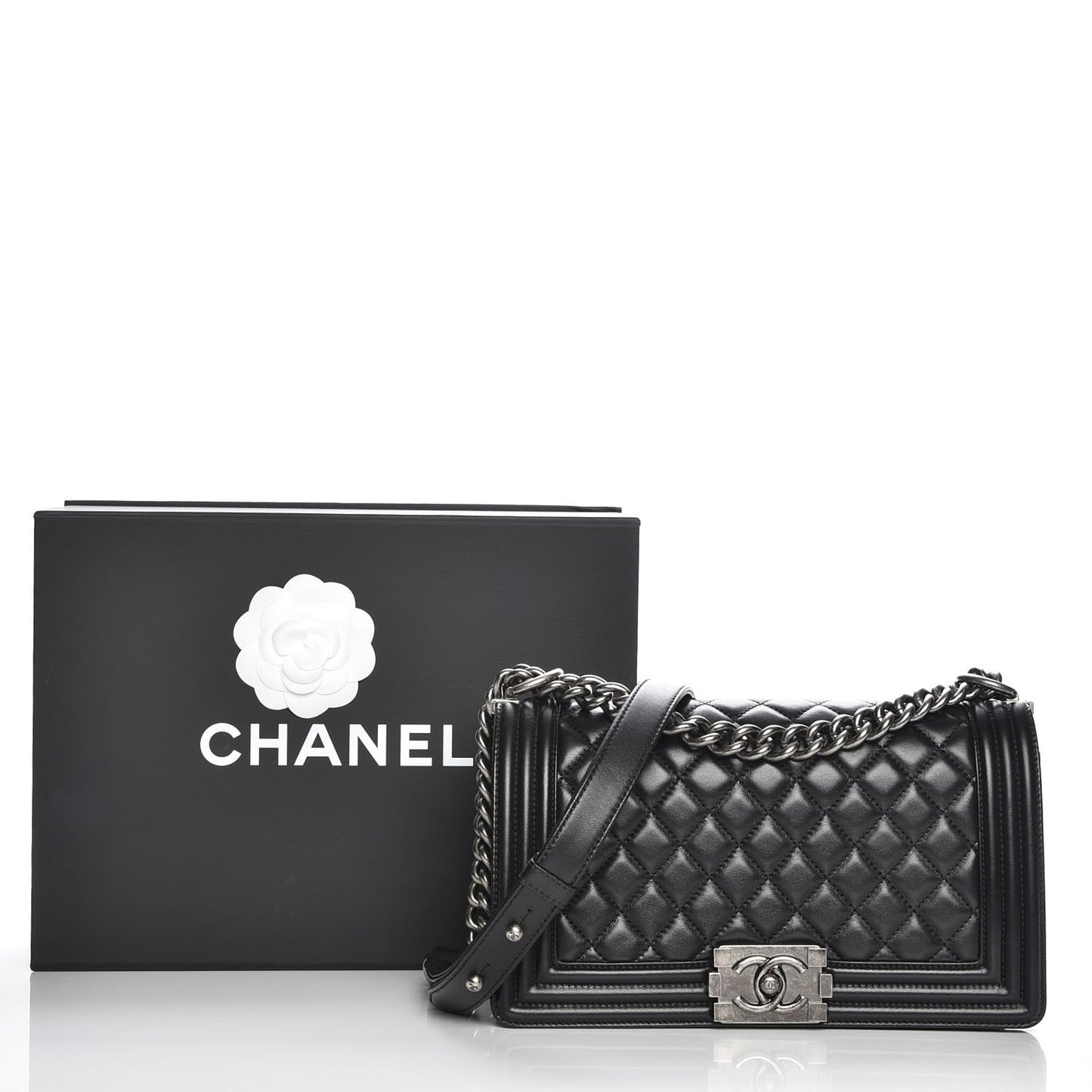 Lambskin Quilted Medium Boy Flap Black