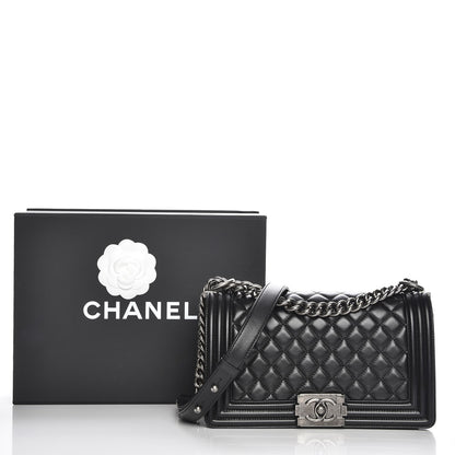 Chanel Lambskin Quilted Medium Boy Flap Black 8 of 8