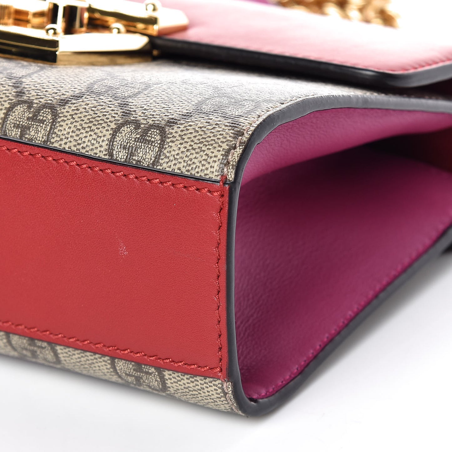 GG Supreme Monogram Calfskin Small Padlock Shoulder Bag Beige Hibiscus Red New Rosette
