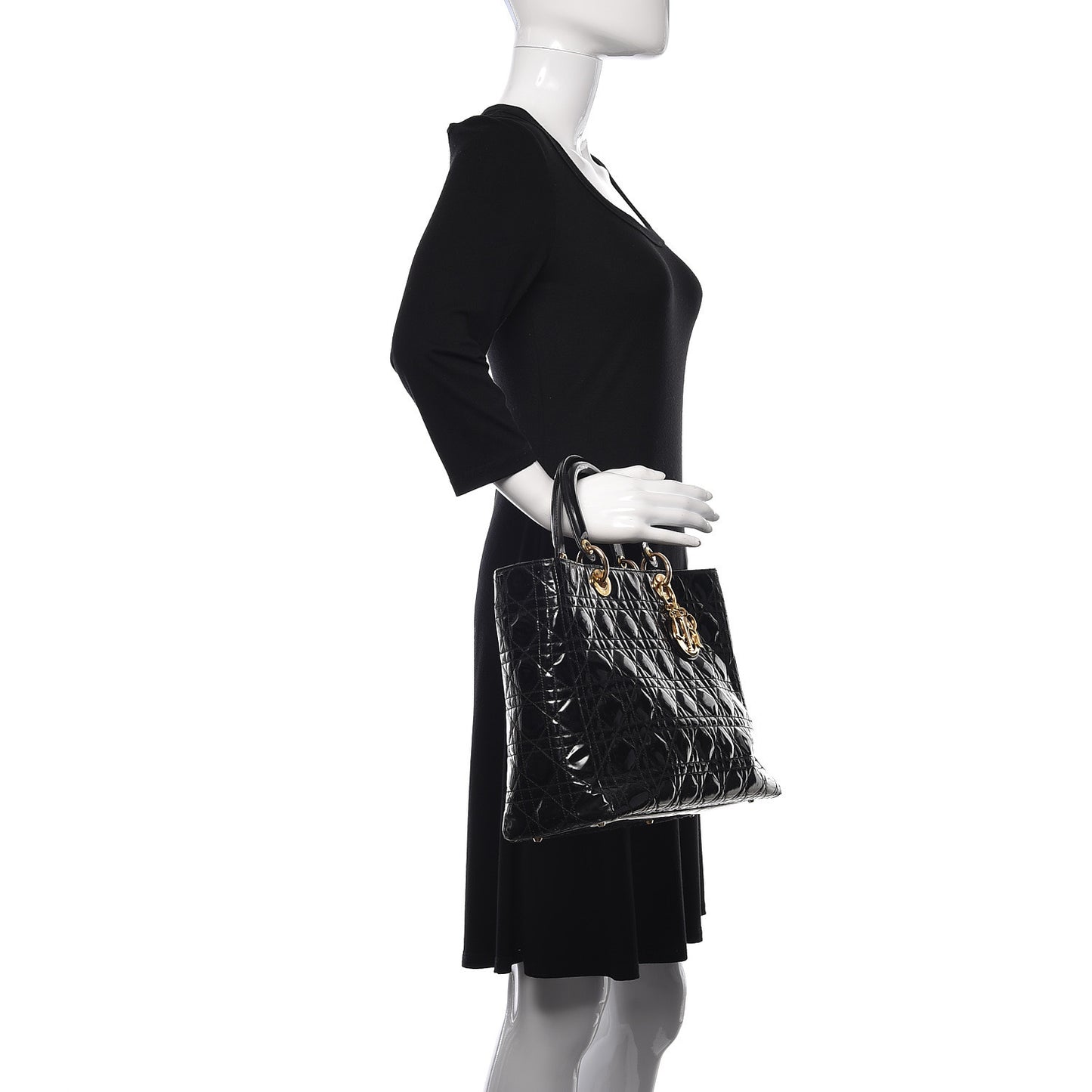 Patent Cannage Large Lady Dior Black