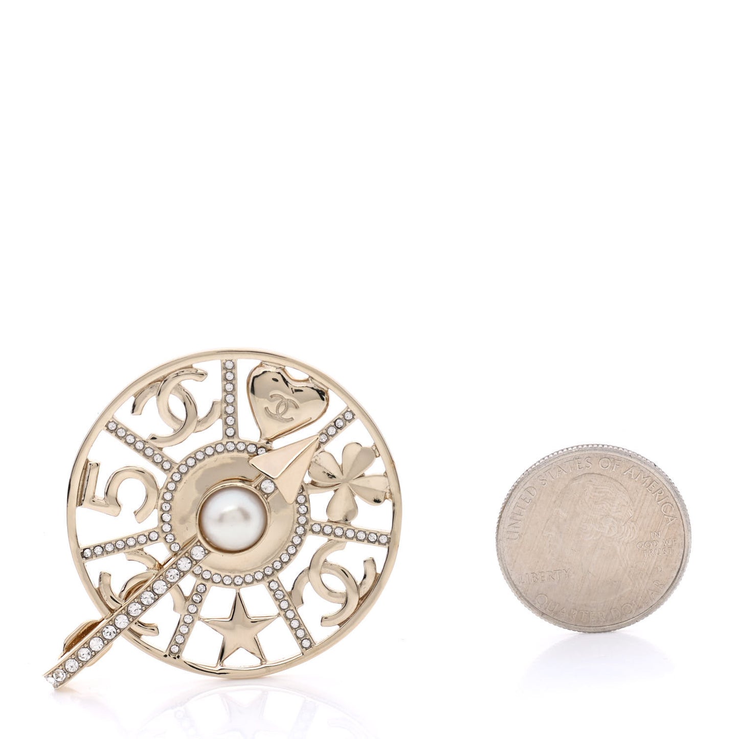 Crystal Pearl CC Charms Brooch Pearly White Gold
