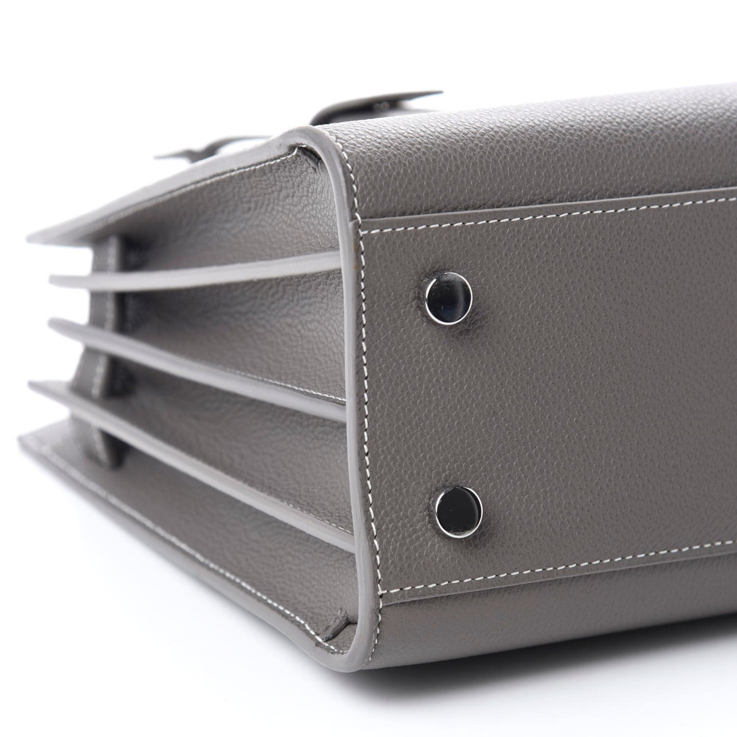 Grained Calfskin Topstich Baby Sac De Jour Grey