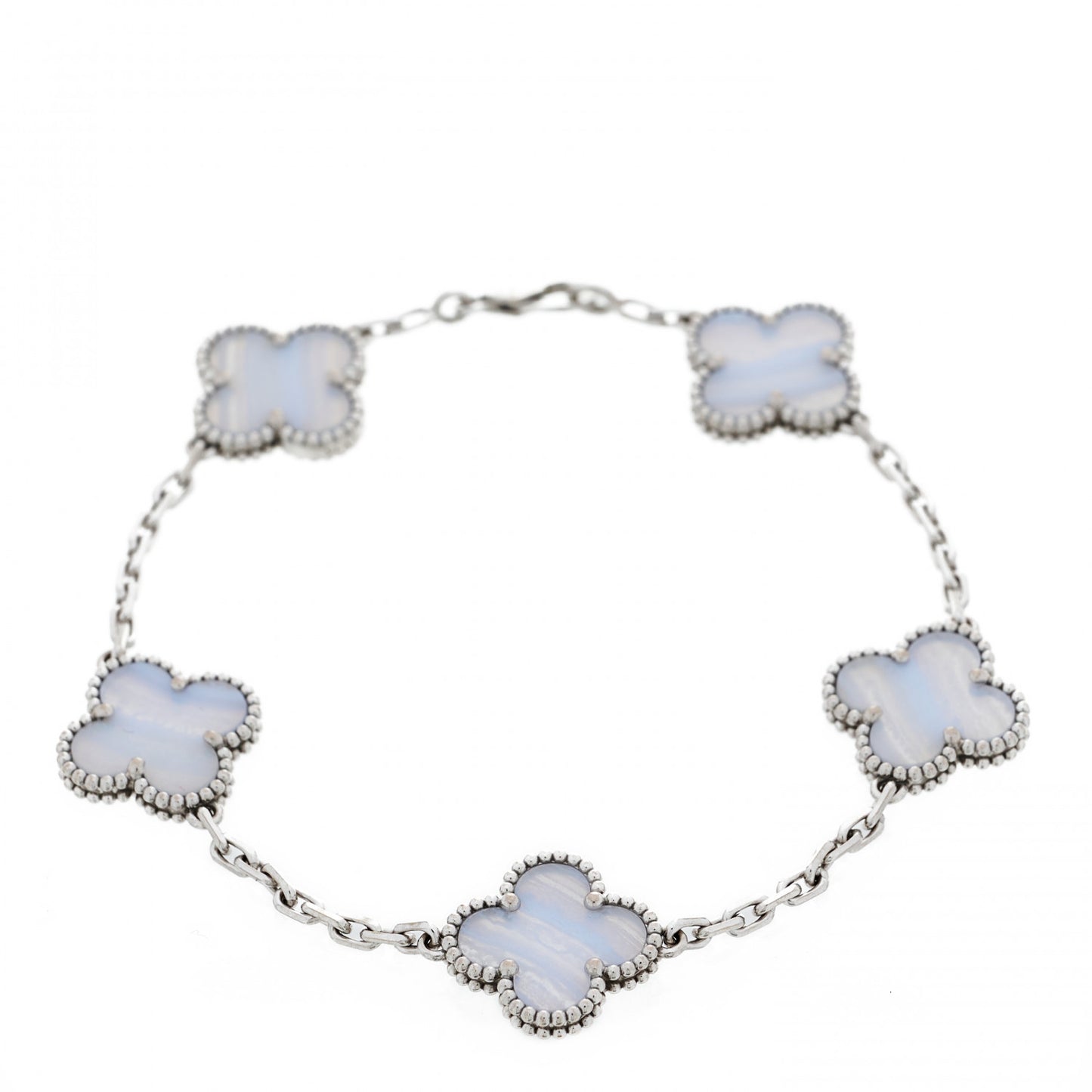 18K White Gold Chalcedony 5 Motifs Vintage Alhambra Bracelet
