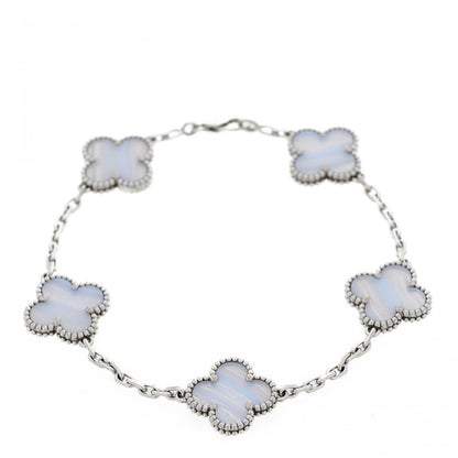 Van Cleef & Arpels 18K White Gold Chalcedony 5 Motifs Vintage Alhambra Bracelet 1 of 7