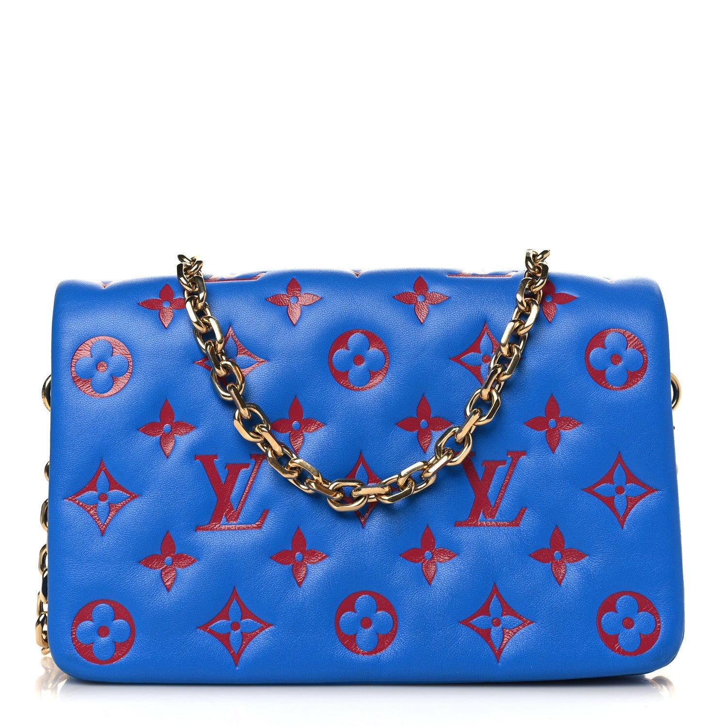 Louis Vuitton Lambskin Embossed Monogram Vuittamins Pochette Coussin Blue Red 1 of 8