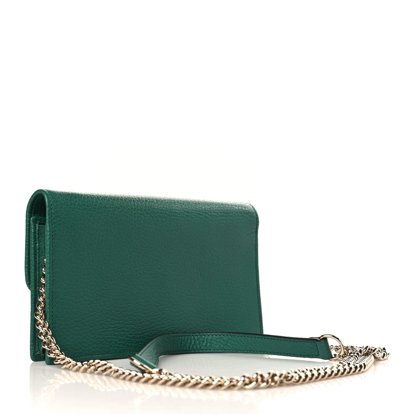Dollar Calfskin Interlocking G Chain Wallet Emerald