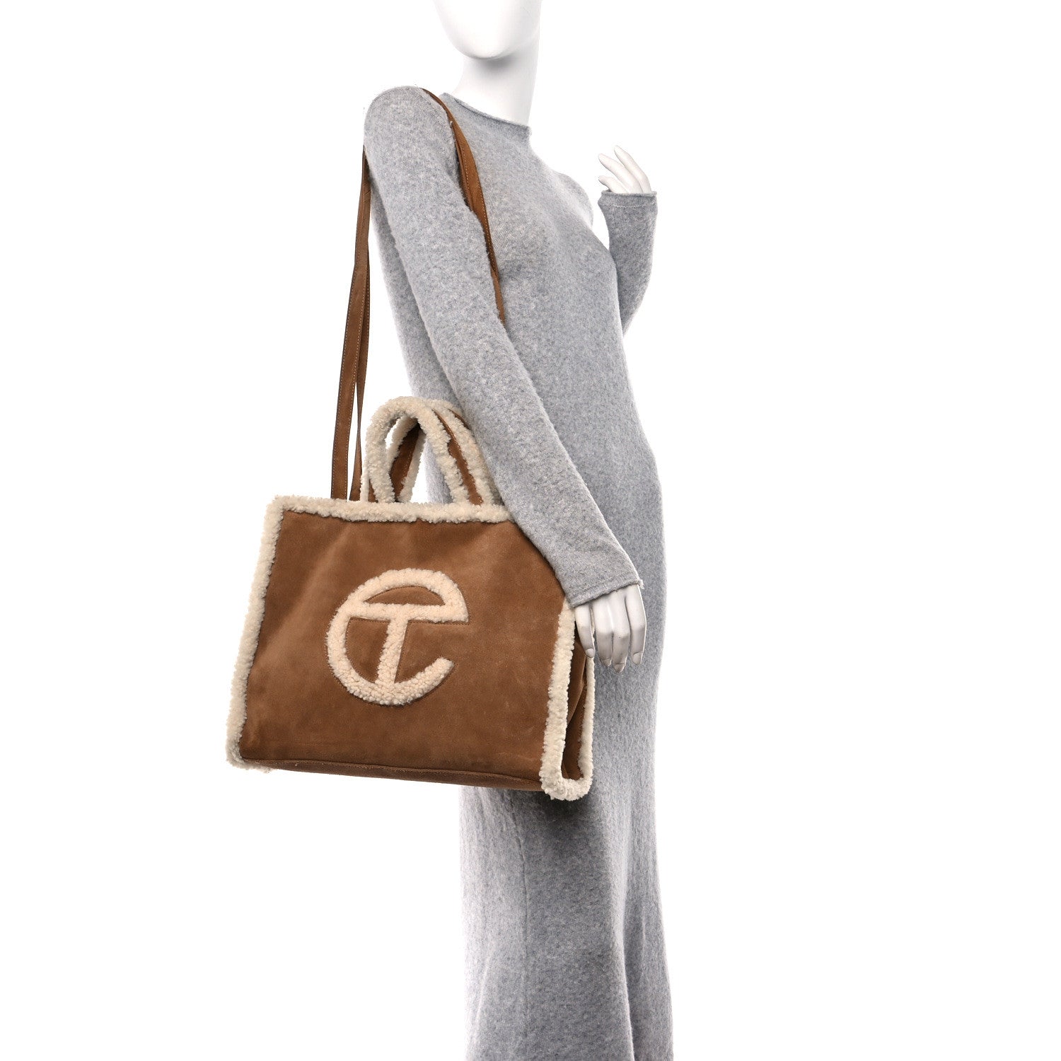Telfar X UGG Suede Shearling Medium Shopping Bag Chestnut 2 of 12