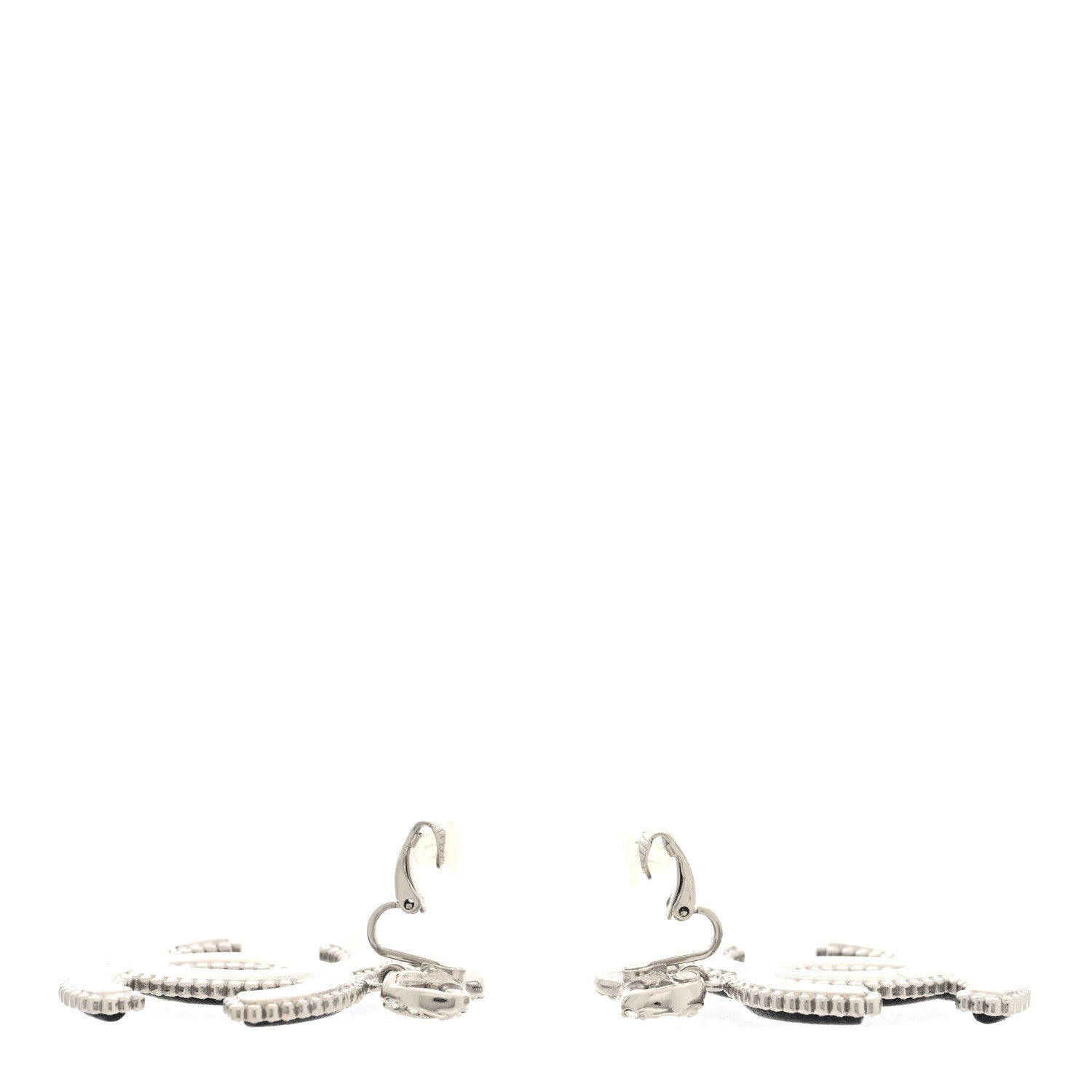 Chanel Metal Lambskin Crystal CC Bow Drop Earrings Silver Black 3 of 4