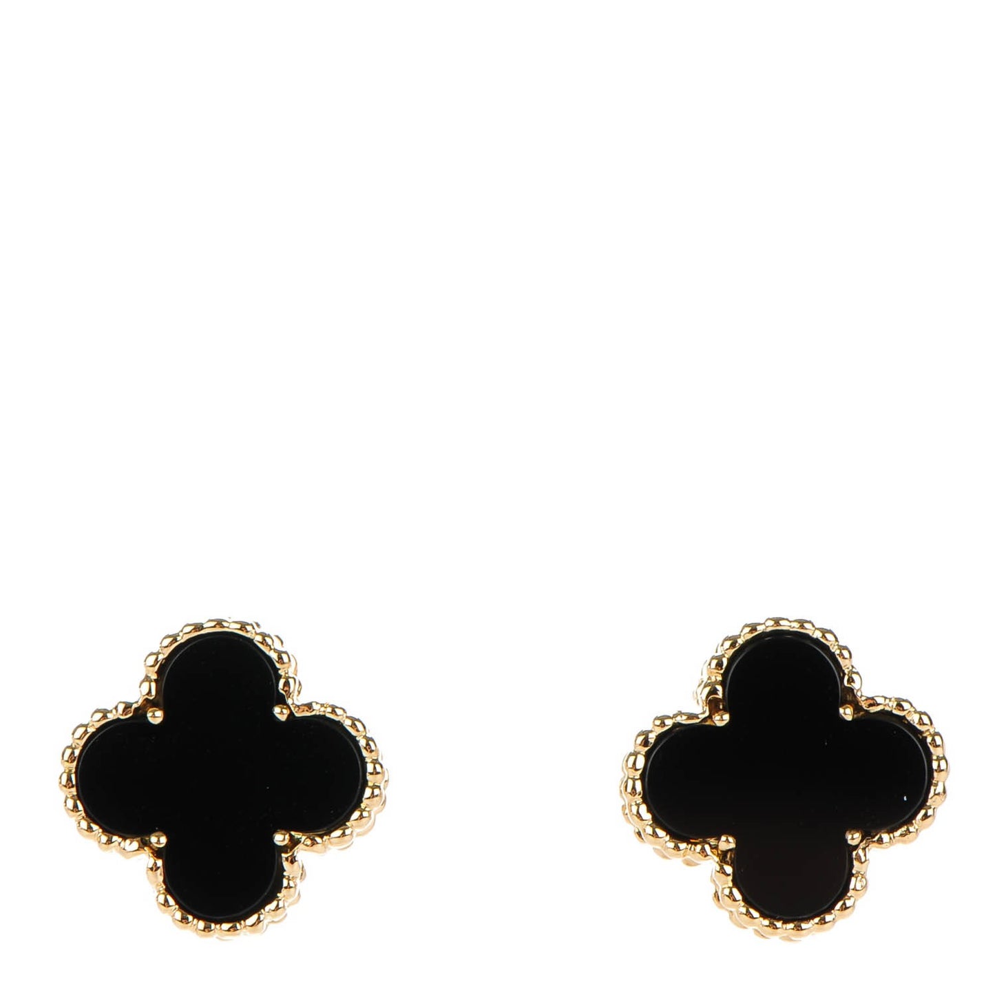 18K Yellow Gold Black Onyx Vintage Alhambra Earrings