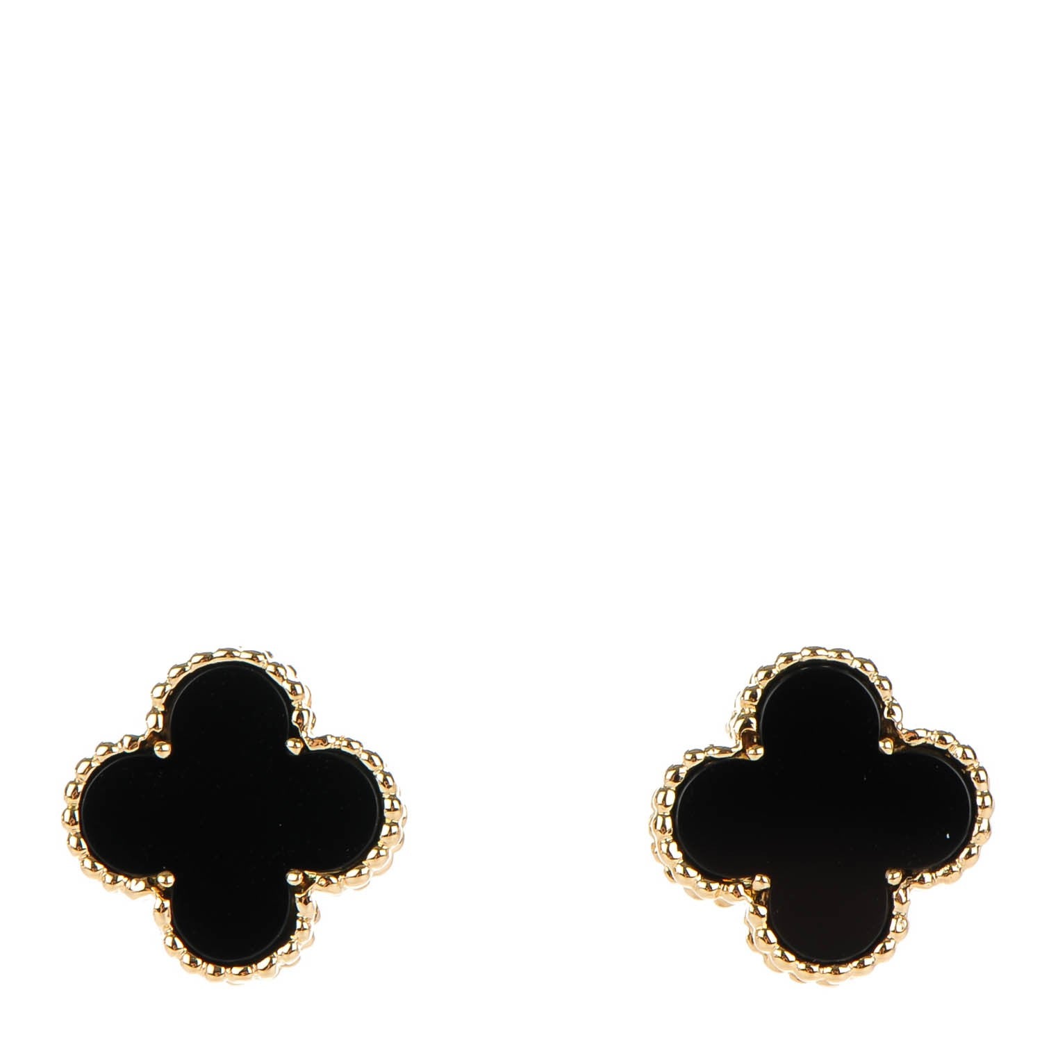 Van Cleef & Arpels 18K Yellow Gold Black Onyx Vintage Alhambra Earrings 1 of 4