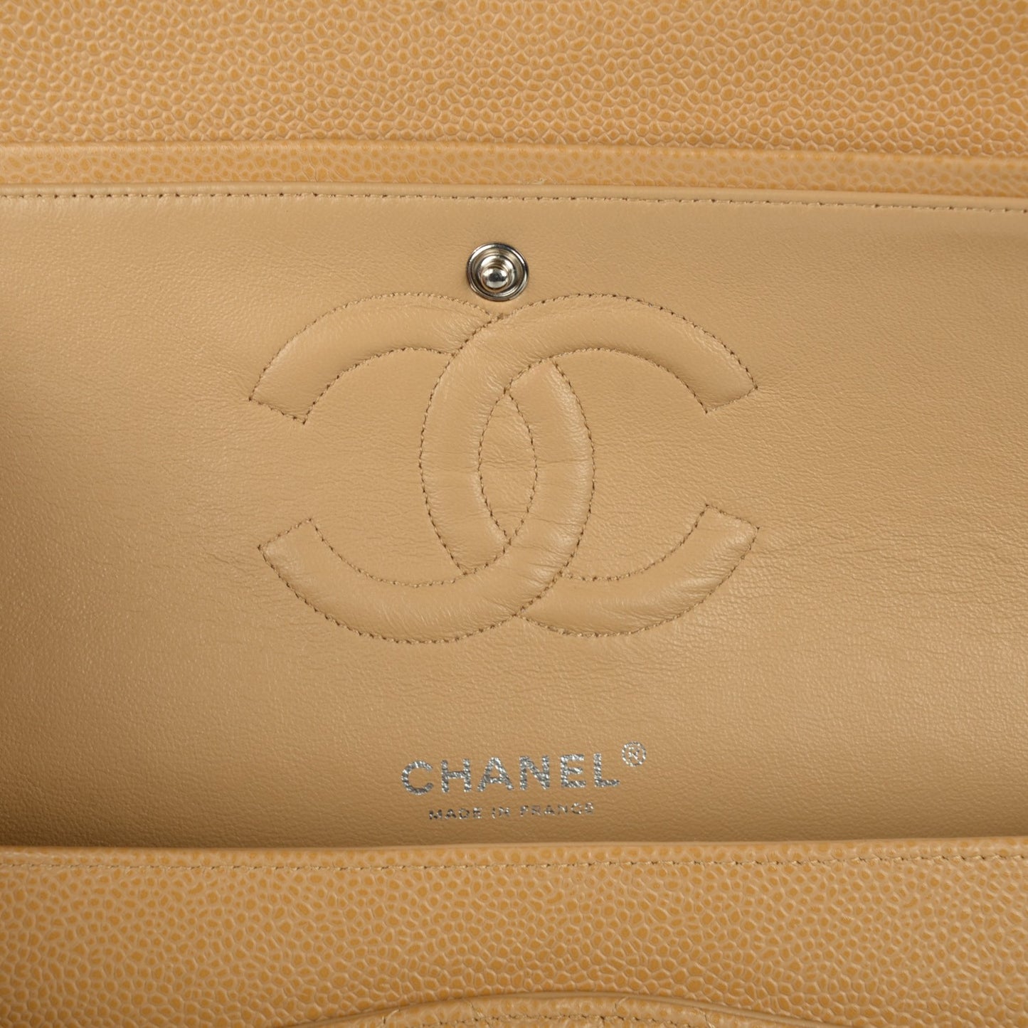 Caviar Quilted Medium Double Flap Beige