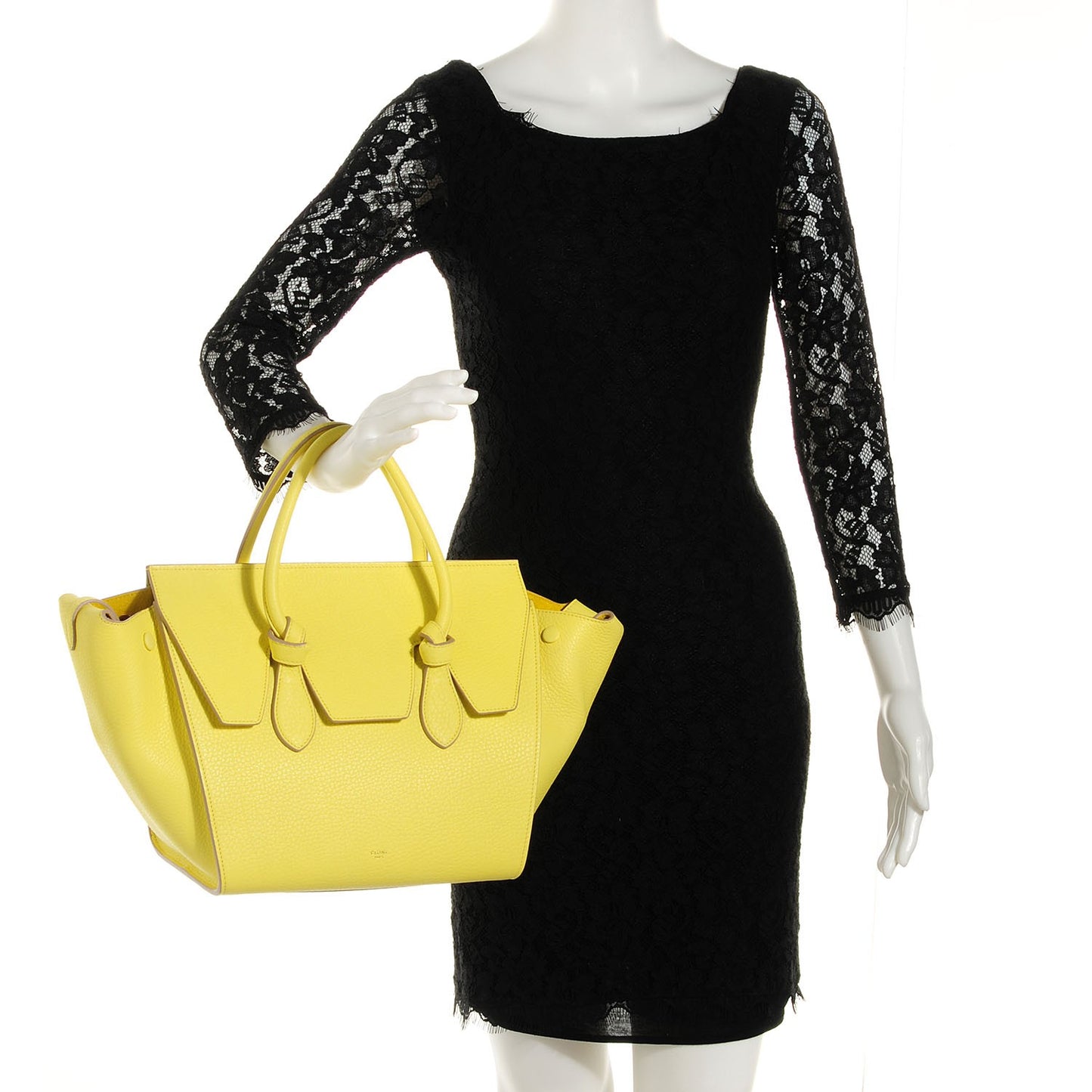Crisped Calfskin Mini Tie Knot Tote Fluorescent Yellow