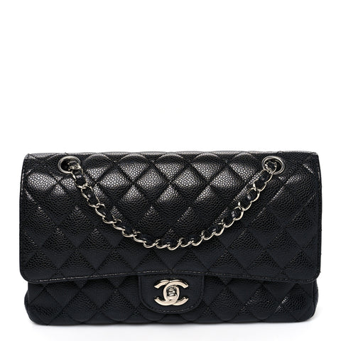 Caviar Quilted Medium Double Flap Black