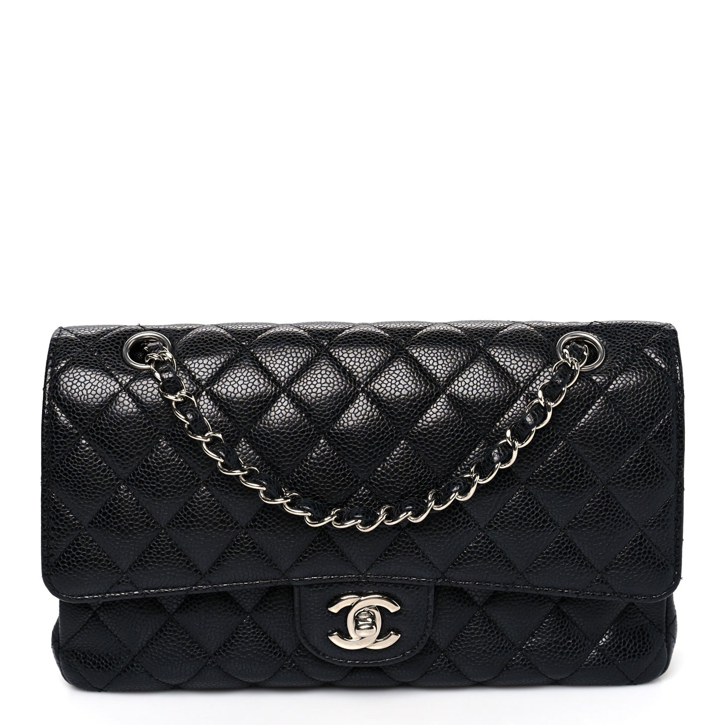 Caviar Quilted Medium Double Flap Black