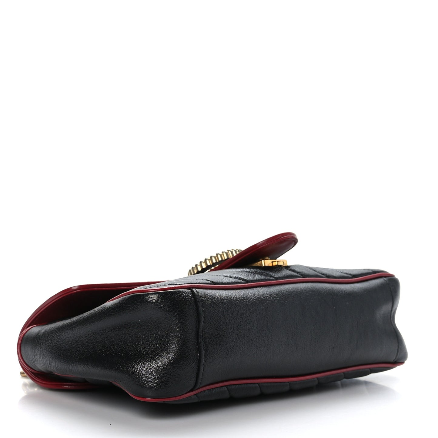 Vintage Effect Calfskin Matelasse Diagonal Small Torchon GG Marmont Shoulder Bag Black Romantic Cherry