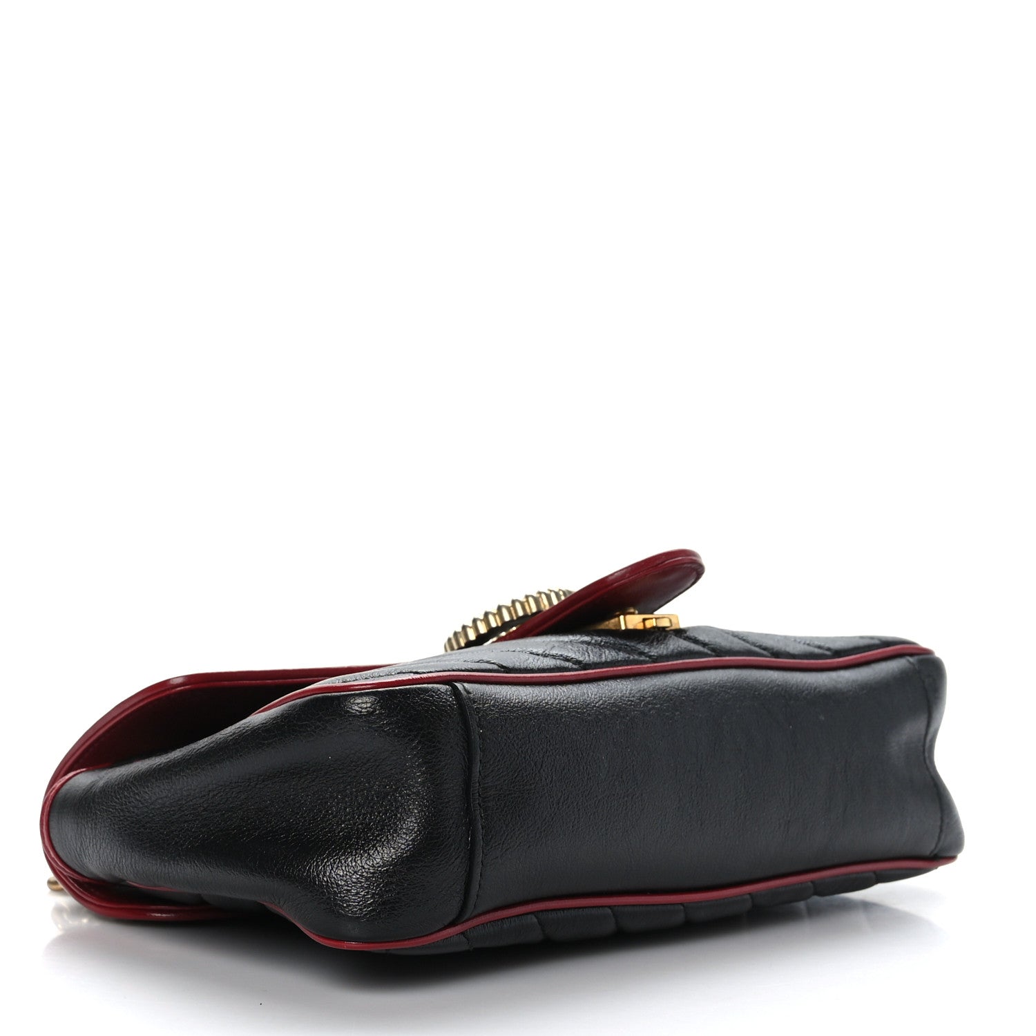 Gucci Vintage Effect Calfskin Matelasse Diagonal Small Torchon GG Marmont Shoulder Bag Black Romantic Cherry 4 of 9