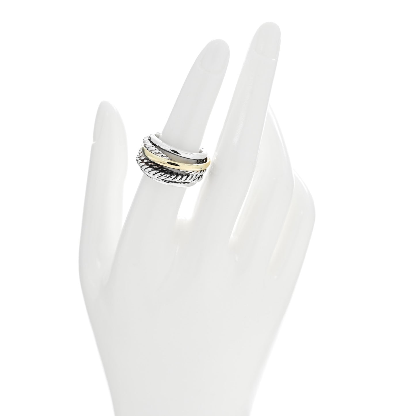 Sterling Silver 14K Yellow Gold Narrow Crossover Ring 54 6.75