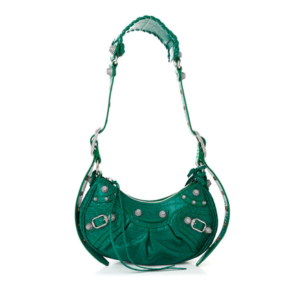 Balenciaga Extra Supple Calfskin Crystal Crocodile Embossed Le Cagole Shoulder Bag XS Jade 1 of 11