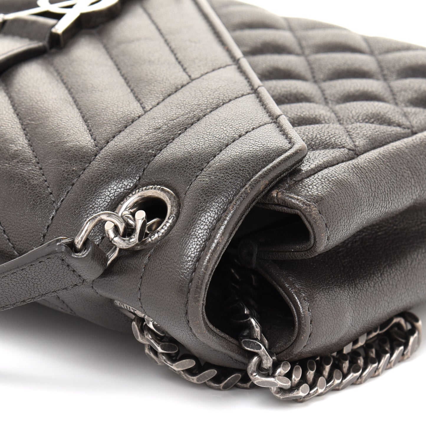 Sheepskin Tri-Quilt Monogram Medium College Bag Coal