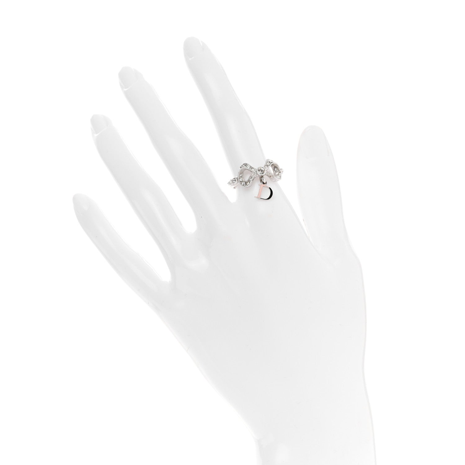 Christian Dior Metal Enamel Crystal Bow D Ring 52 6 Silver 2 of 5