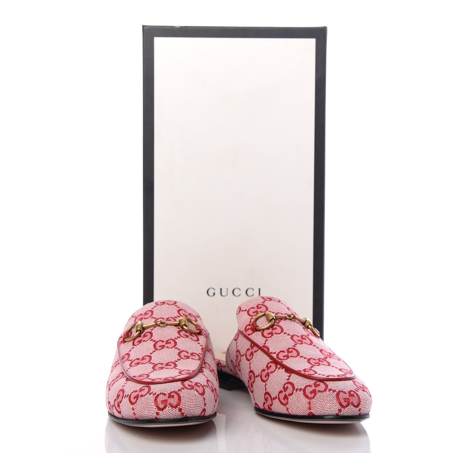 Gucci Canvas GG Monogram Horsebit Womens Princetown Slippers 37 Gardenia Hibiscus Red 10 of 10