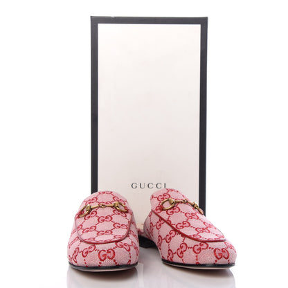 Gucci Canvas GG Monogram Horsebit Womens Princetown Slippers 37 Gardenia Hibiscus Red 10 of 10